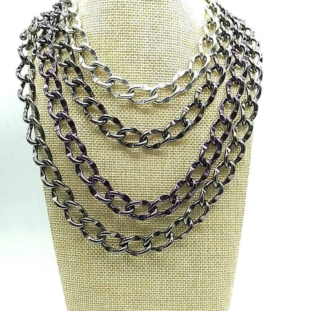 Chico's Unisex Heavy Necklace 4 Strand Metal Multi-tone Chain Link